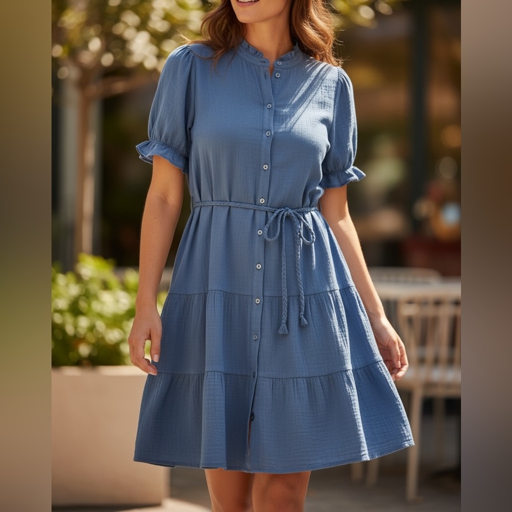 GAP NWT Denim Blue Dress with Tie Belt L (Tall)